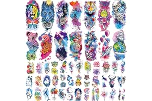 JEEFONNA 86 Sheets Temporary Tattoo, 14 Sheets Large Half Arm Fake Flower Cat Owl Lion Tattoos, 72 Sheets Tiny Waterproof Semi Permanent Temporary Tattoos Realistic for Women Girls Kids Adults
