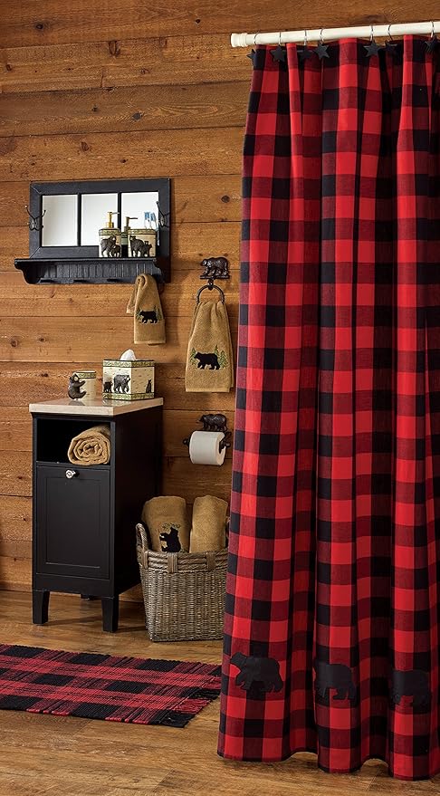 Amazon Com Park Designs Buffalo Check Bear Applique Shower Curtain Home Kitchen