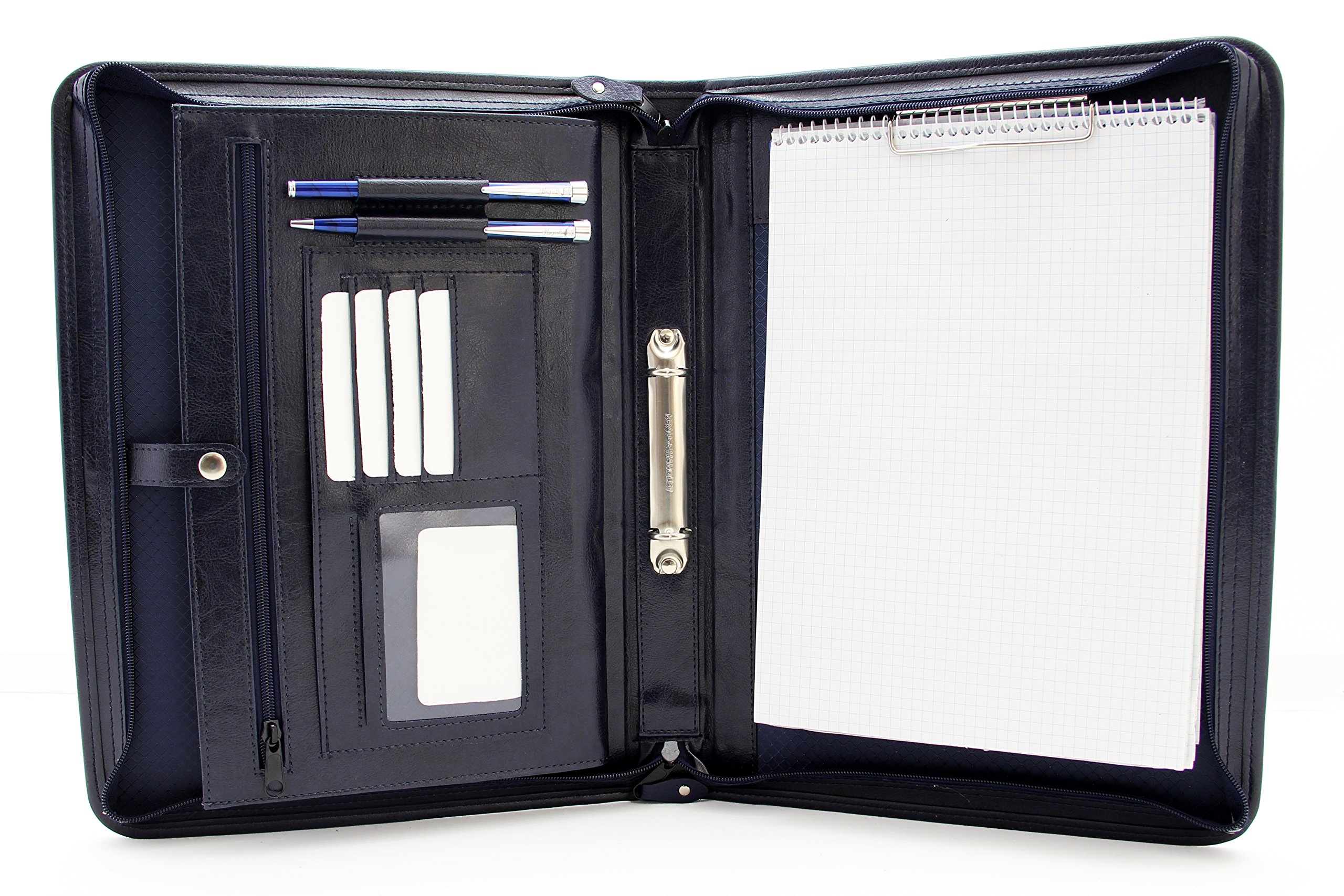 Noda Faux Pu Leather Business Presentation Meeting Conference A4 Folder Clipboard Organiser 2 Ring Binder with Handle (Blue)
