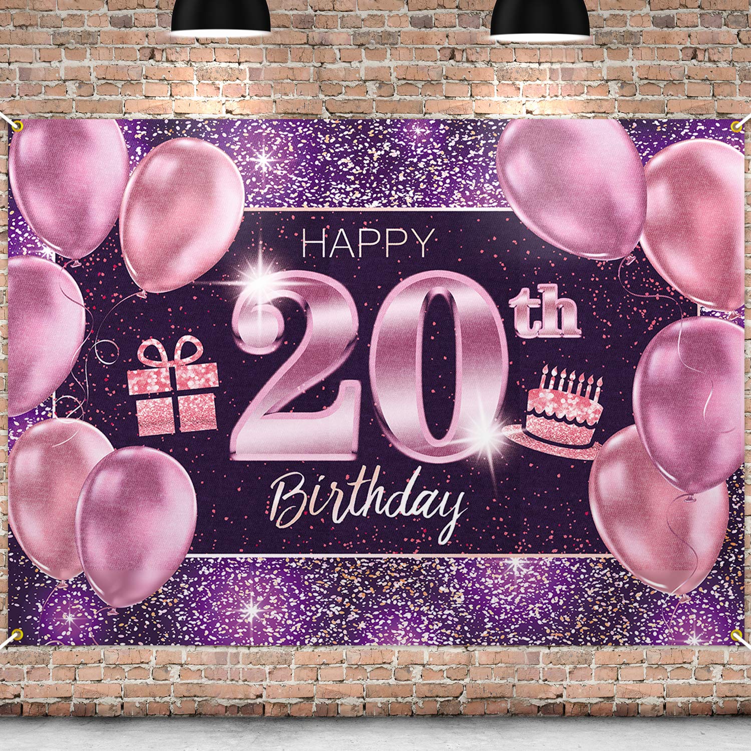 PAKBOOM Happy 20th Birthday Banner Backdrop - 20 Birthday Party Decorations Supplies for Women Her - Pink Purple Gold 4 x 6ft