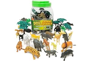 BOLEY 40-Piece Safari Animals Toy Set - Assortment of Miniature Plastic Toy Wild Animal Figurines for Kids and Toddlers - Includes Elephants, Tigers, Zebras,and More!