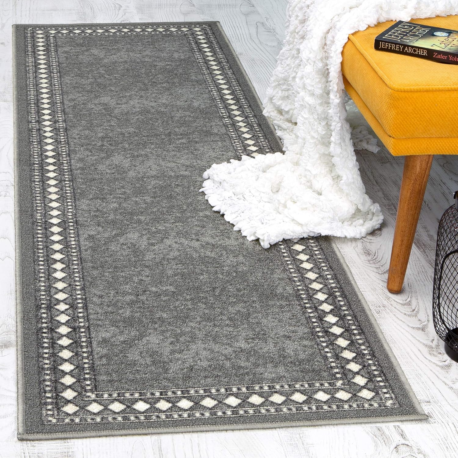 Rugs, Pads & Protectors - Antep Rugs Alfombras Modern Bordered 2x7 Non-Skid (Non-Slip) Low Profile Pile Rubber Backing Indoor Area Runner Rugs (Gray, 2' x 7')