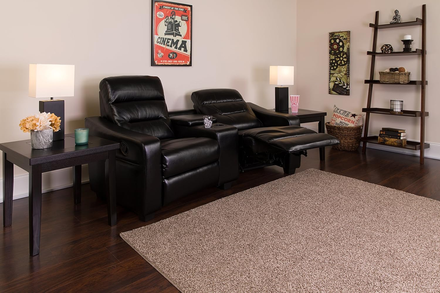 Flash Furniture Futura Series 2-Seat Reclining Black LeatherSoft Theater Seating Unit with Cup Holders: Furniture & Decor