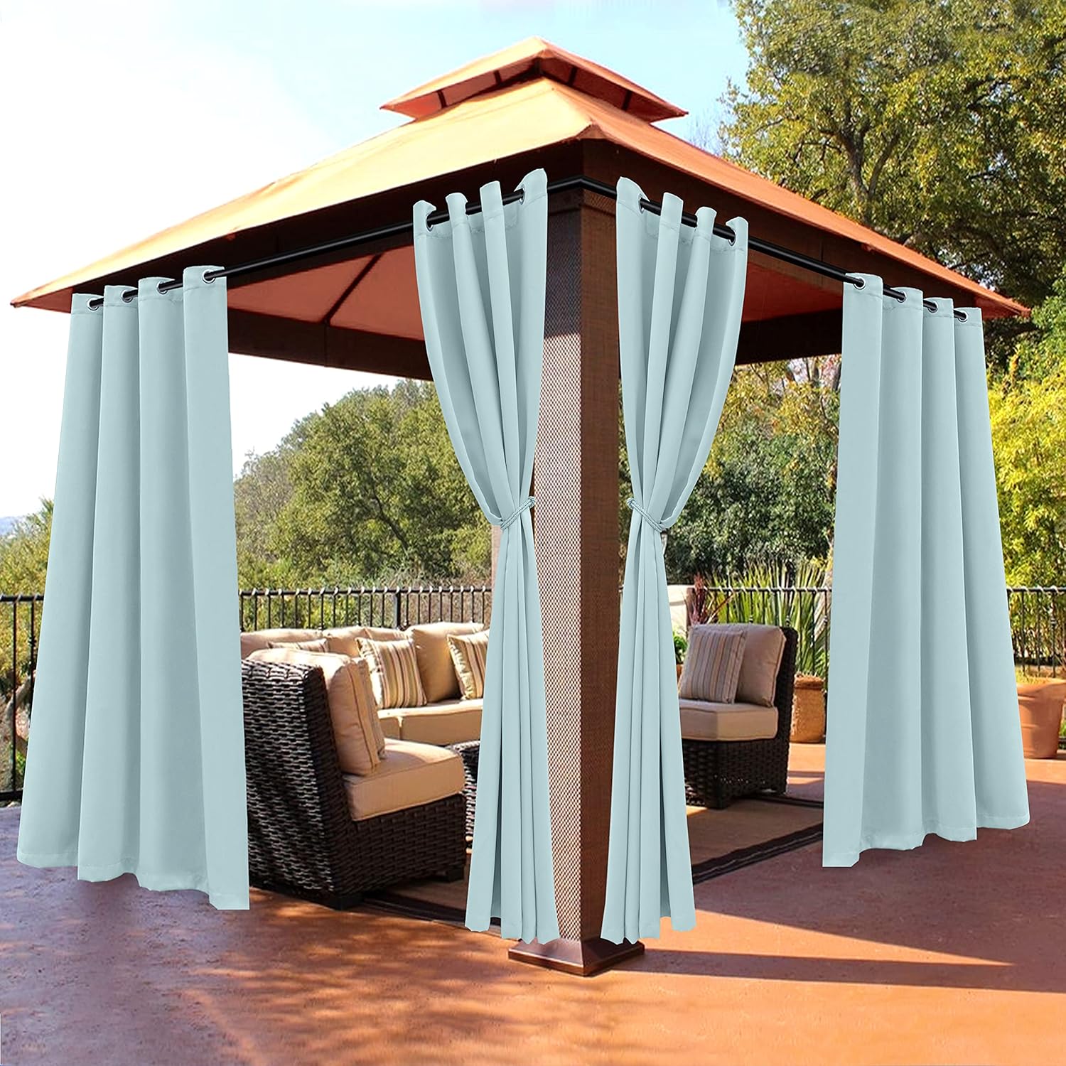 Outdoor Curtains - BONZER Waterproof Outdoor Patio Curtains - Thermal Insulated, Sunlight Blocking Weatherproof Grommet Outside Curtains for Porch, Pergola, Cabana, Balcony, 1 Panel, 52W x 84L inch, Seafoam