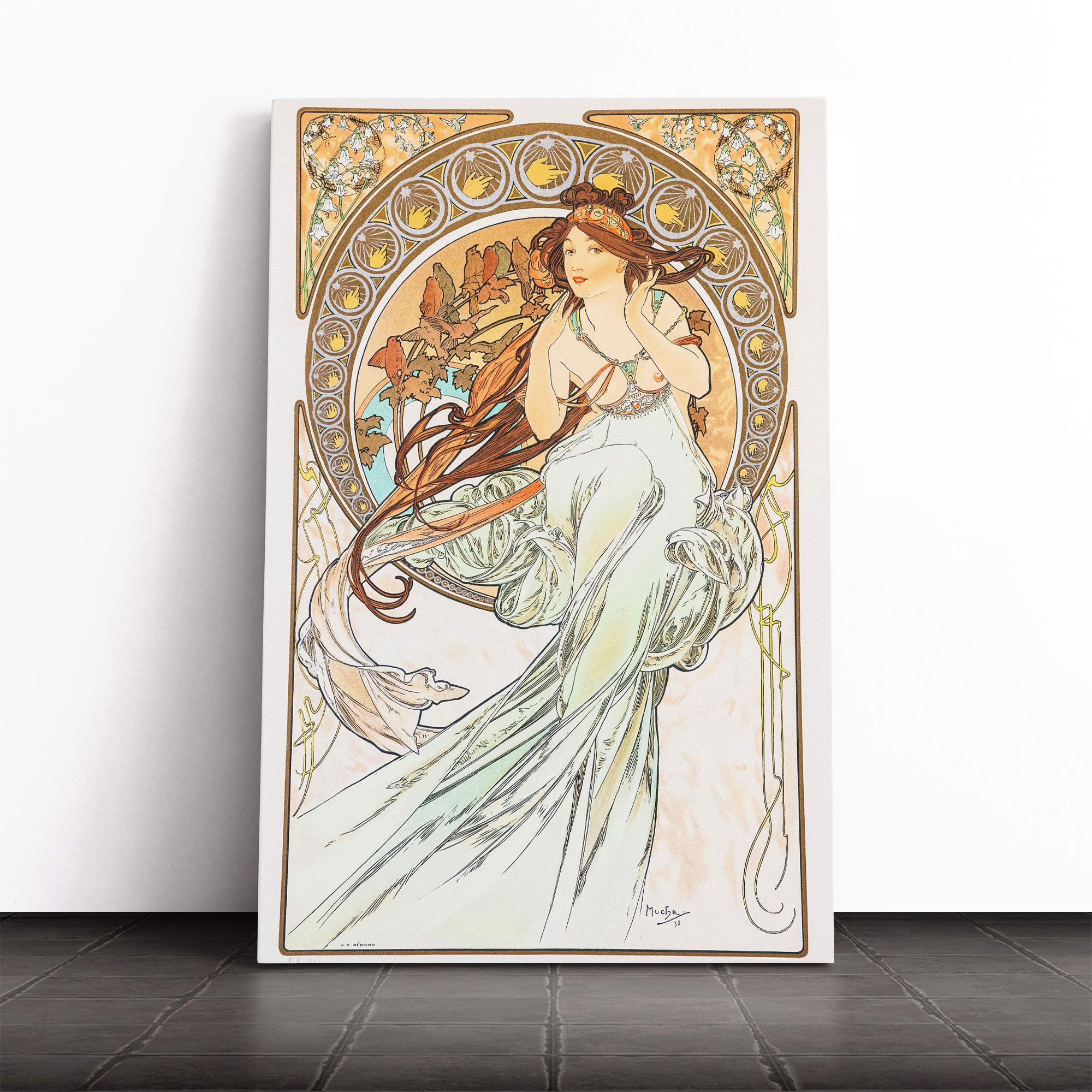 Alphonse Mucha Music Canvas Print | Gallery Wrapped 30mm Frame Wall Art | 20x14 inches | Ready to Hang | Modern Music Picture | Living Room Bedroom Lounge Office