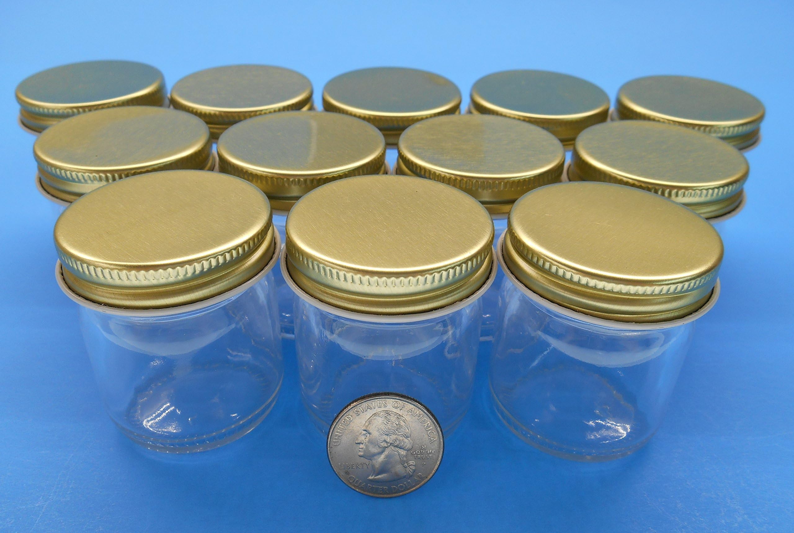 2 Oz. Straight-Sided Jars with Metal Plastisol Lids (12, Gold)