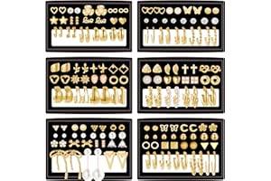 FAXHION 82 Pairs Gold Earrings for Women Trendy, Pearl Bow Small Hoop Stud Earrings Pack, Earring Set Multiple Piercing for Birthday Party Gift