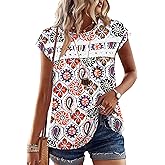 WIHOLL Womens Summer Tops Trendy 2026 Lace Crochet Cap Short Sleeve Shirts Crew Neck T Shirts Casual Loose Blouses
