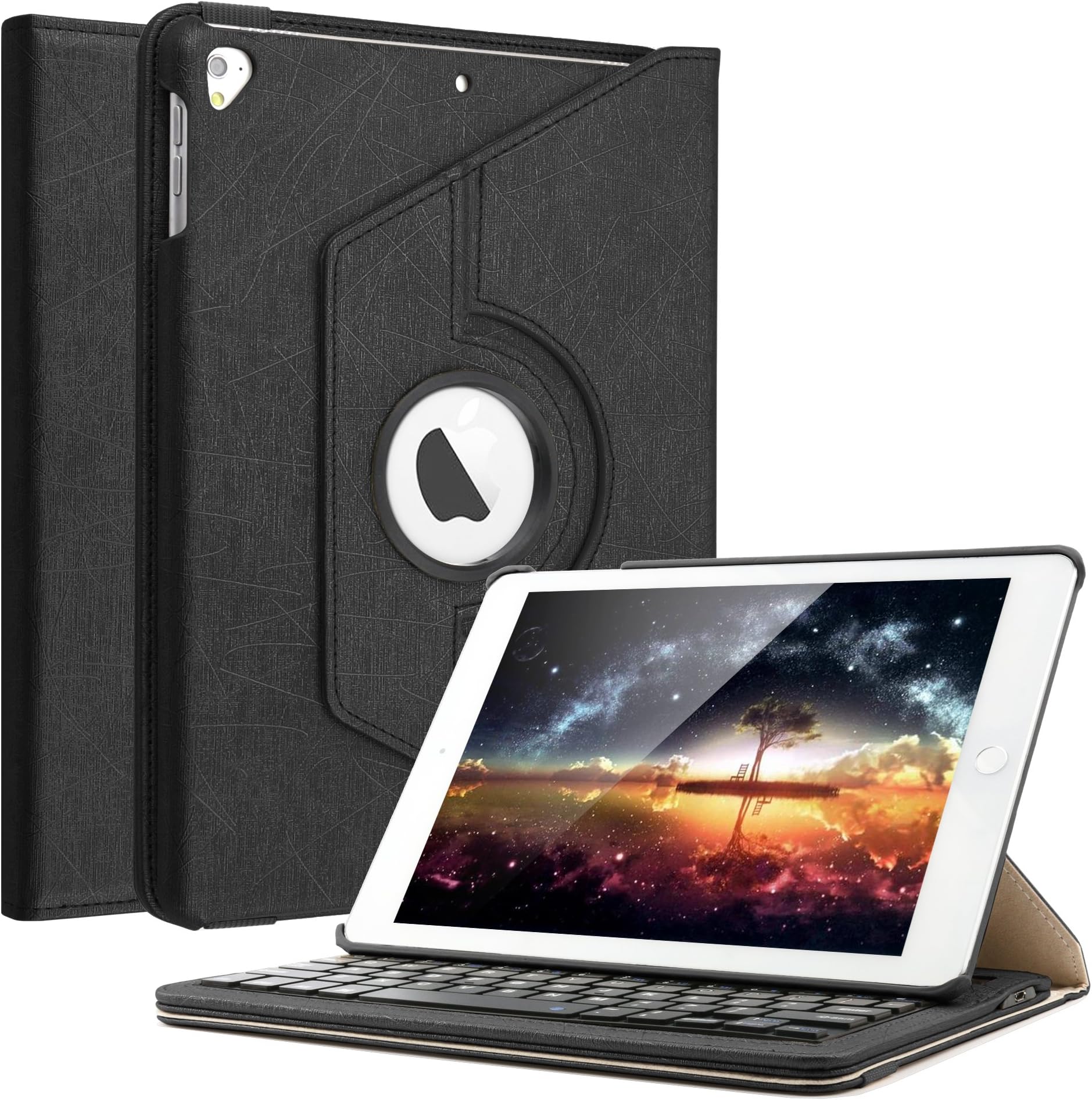 New iPad 9.7 Keyboard Case,For iPad 9.7 2018 (6th Gen)/ 2017 (5th Gen)/iPad Pro 9.7/iPad Air 2/Air 1 Boriyuan 360 Degree Rotating Smart Case With Bluetooth Detachable Keyboard
