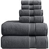 Springtree Home Luxury Viscose from Bamboo Bath Towel Set 6 Piece Set | 35% Viscose from Bamboo - 65% Cotton | Absorbent Quick-Dry Towels for Bathroom | Oeko-TEX Standard 100 Cotton | Iron Grey