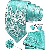 GUSLESON 3.15"(8cm) Mens Paisley Tie and Lapel Pin Necktie Hankerchief Cufflinks Set for Men