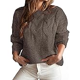 SunnyMelody Womens Oversized Crewneck Cable Knit Long Sleeve Sweater Fall 2025 Trendy Ribbed Knit Pullover