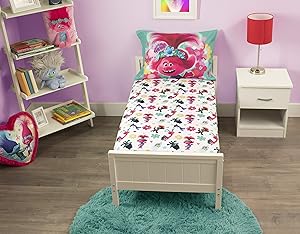 DreamWorks Trolls Troll Lotta Love Fitted Sheet & Pillow Case, Pink, Toddler (TRO263)