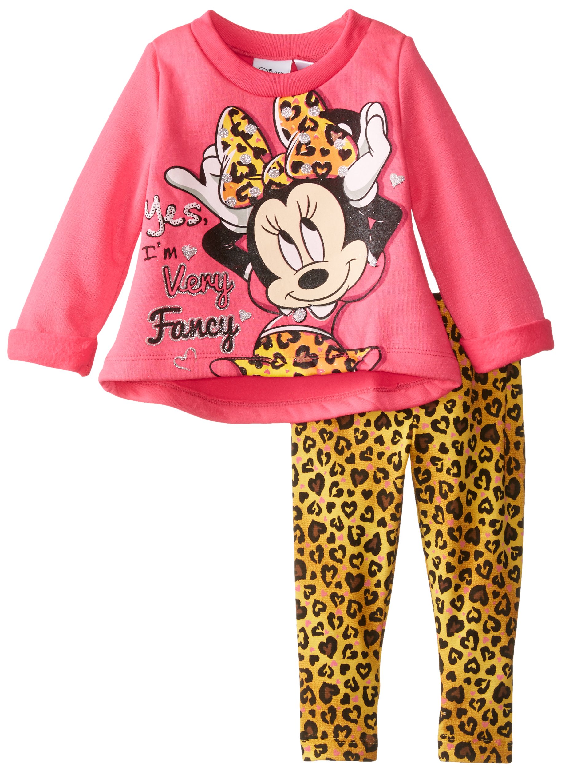 Disney Minnie Mouse Girls' Long Sleeve Fleece Sweatshirt Top & Leggings Set