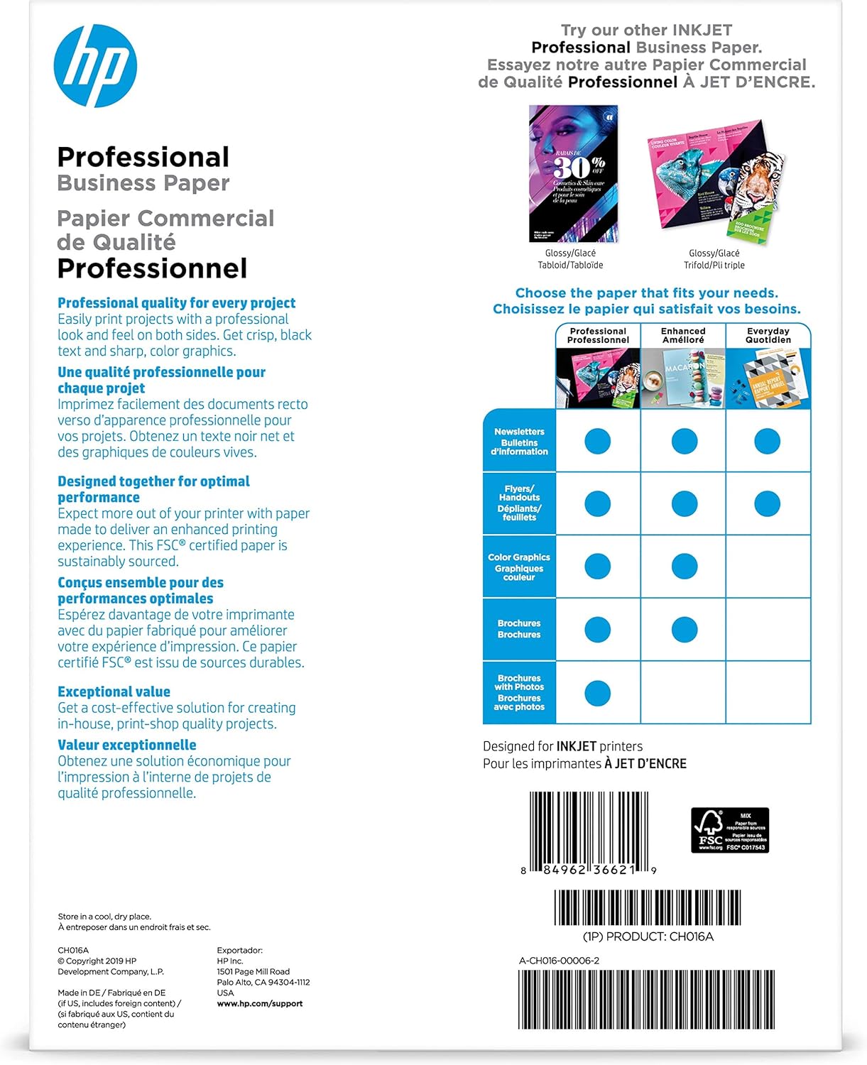 HP Brochure Inkjet Paper, 8.5x11, Matte, 150 Sheets, 180 Gram CH016A, White : Inkjet Printer Paper : Electronics