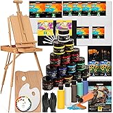 VISWIN Acrylic Paint Set with French Easel, Professional Painting Kit with Acrylic, Pouring Paints, Brushes, Canvas, Art Supplies, Art Set for Adults, Artists, Beginners