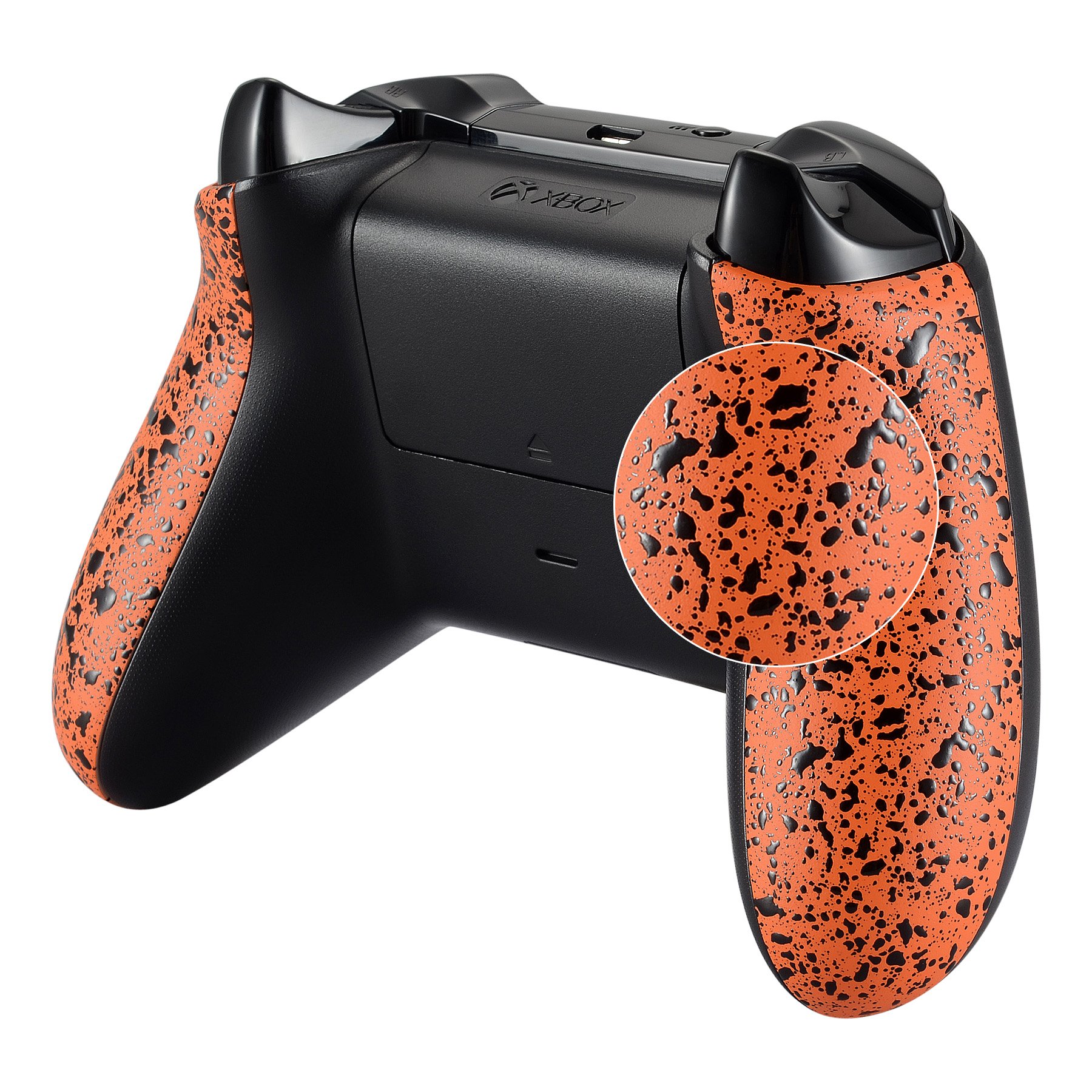 eXtremeRate Textured Back Panels, Comfortable Non-slip Side Rails, 3D Splashing Handles, Game Improvement Replacement Parts for Xbox One X & One S Controller (Orange) — image 1