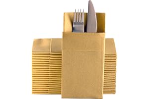MOYES HOME Gold Dinner Napkins Cloth Like with Built-in Flatware Pocket, Linen-Feel Absorbent Disposable Paper Hand Napkins for Kitchen, Bathroom, Parties, Weddings, Dinners or Events, Pack of 50