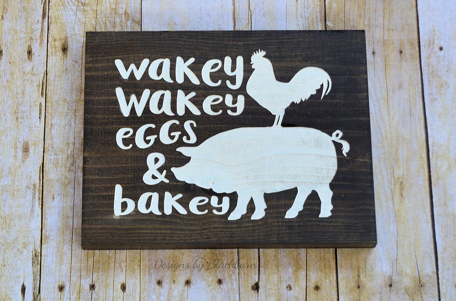 Amazoncom Wakey Wakey Eggs And Bakey Wood Sign Kitchen Wall Decor