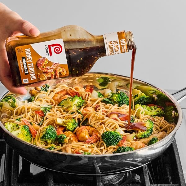LAWRY’S MARINADE, HONEY TERIYAKI, 15 MINUTE MARINADE, NO HIGH FRUCTOSE CORN SYRUP, MADE WITH HONEY, SOY SAUCE, AND GARLIC, GREAT WITH CHICKEN, SHRIMP, SALMON, AND VEGETABLES, 12 FL OZ
