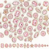 100 Pcs Sew on Rhinestones Mix Flower Shape Crystal Sew on Gems Metal Flatback with Gold Claw Rhinestones for Crafts, Jewelry Making, Clothes, Shoes, Belt, Dress Pink