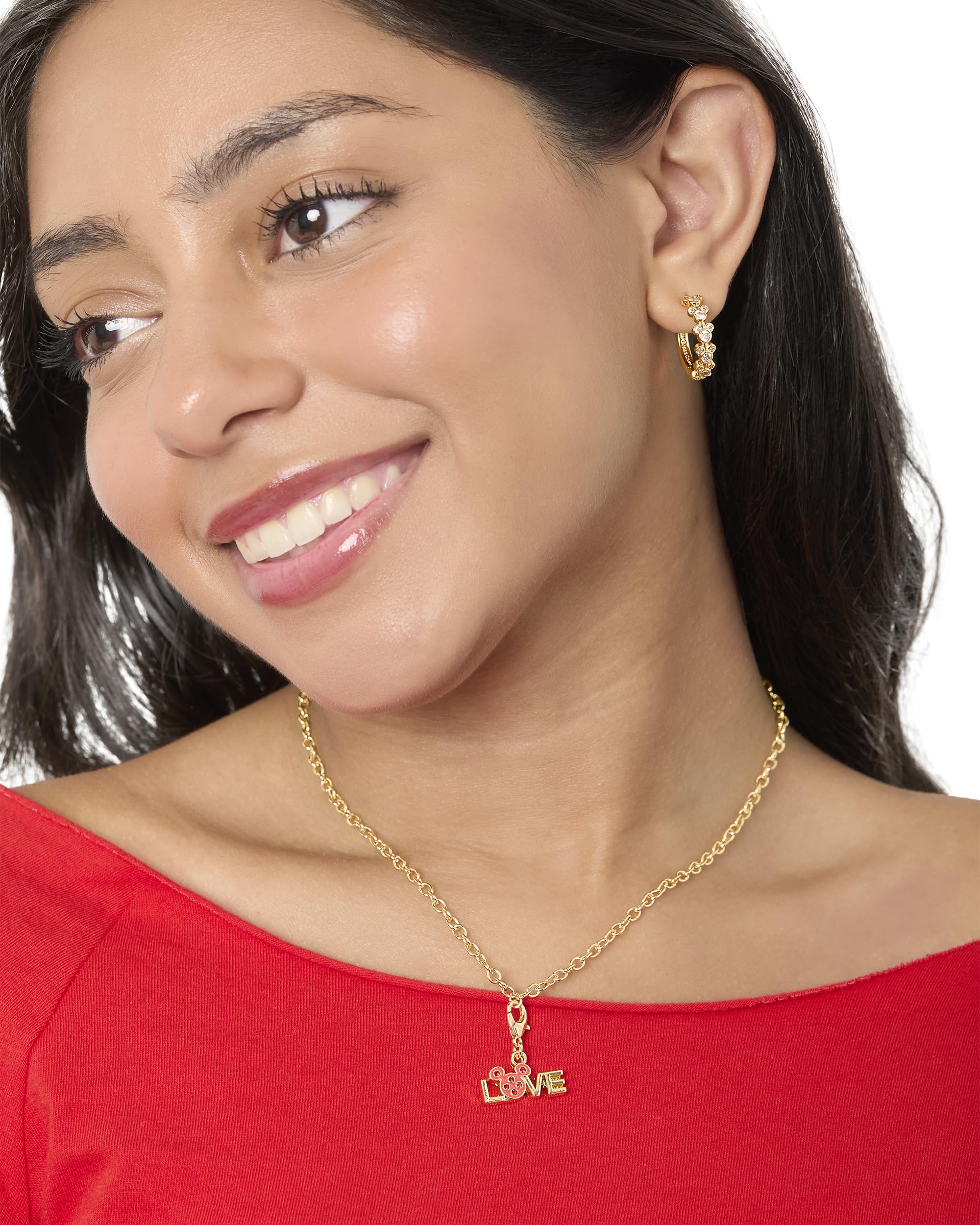 Mickey Mouse Endless Hoop Earrings for Women Official License, Yellow Gold Flash-Plated Cubic Zirconia Disney Earrings