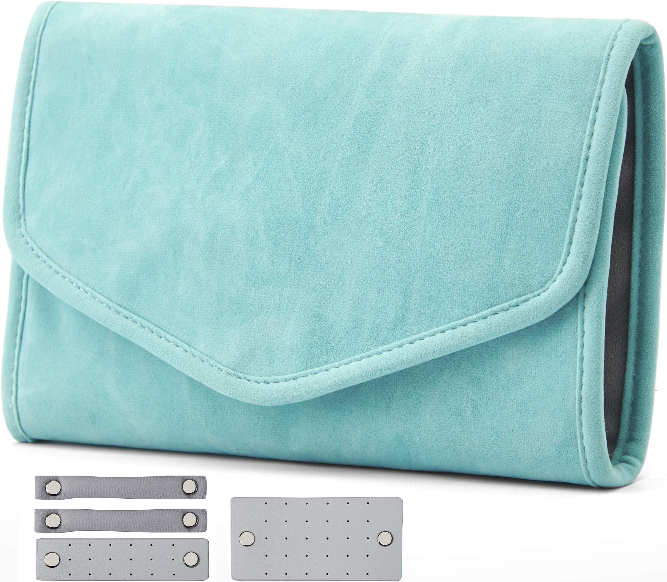 AtYOU Travel Jewelry Organizer Bag Jewelry Roll Travel Jewelry Case for Hoop Earrings, Necklaces, Rings, Bracelets, Brooches and More, Blue