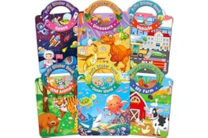 Elfew 6 Pack Puffy Sticker Books for Kids 2-4,3-5,3D Reusable Stickers Books for Toddlers 1-3, Puffy Stickers Travel Activity
