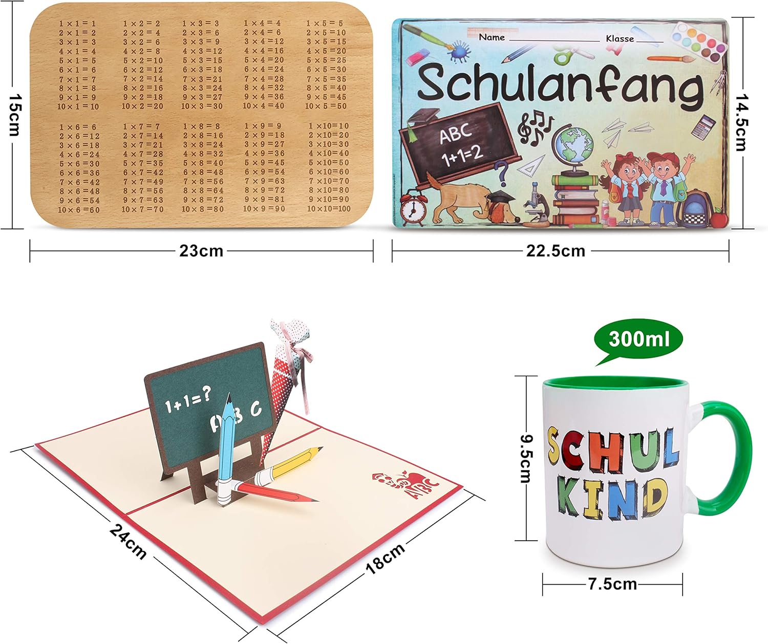 Miamio Geschenkset Zur Einschulung Inkl Tasse Schulkind 1 X 1 Fruhstucksbrett Pop Up Grusskarte Stundenplan Grun Amazon De Kuche Haushalt