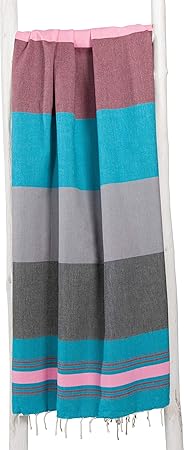 ZusenZomer Fouta Hamamtuch Groß XXL Casablanca 200x200 Schwarz Blau Rosa - Hamam Badetuch Handtuch - 100% gekämmte Baumwolle-