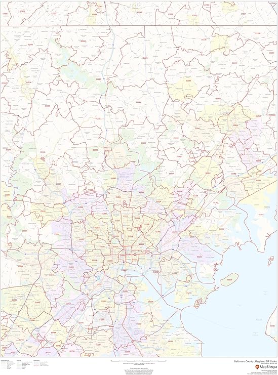 Baltimore County, Maryland Zip Codes 36" x 48" Paper Wall Map Office Products