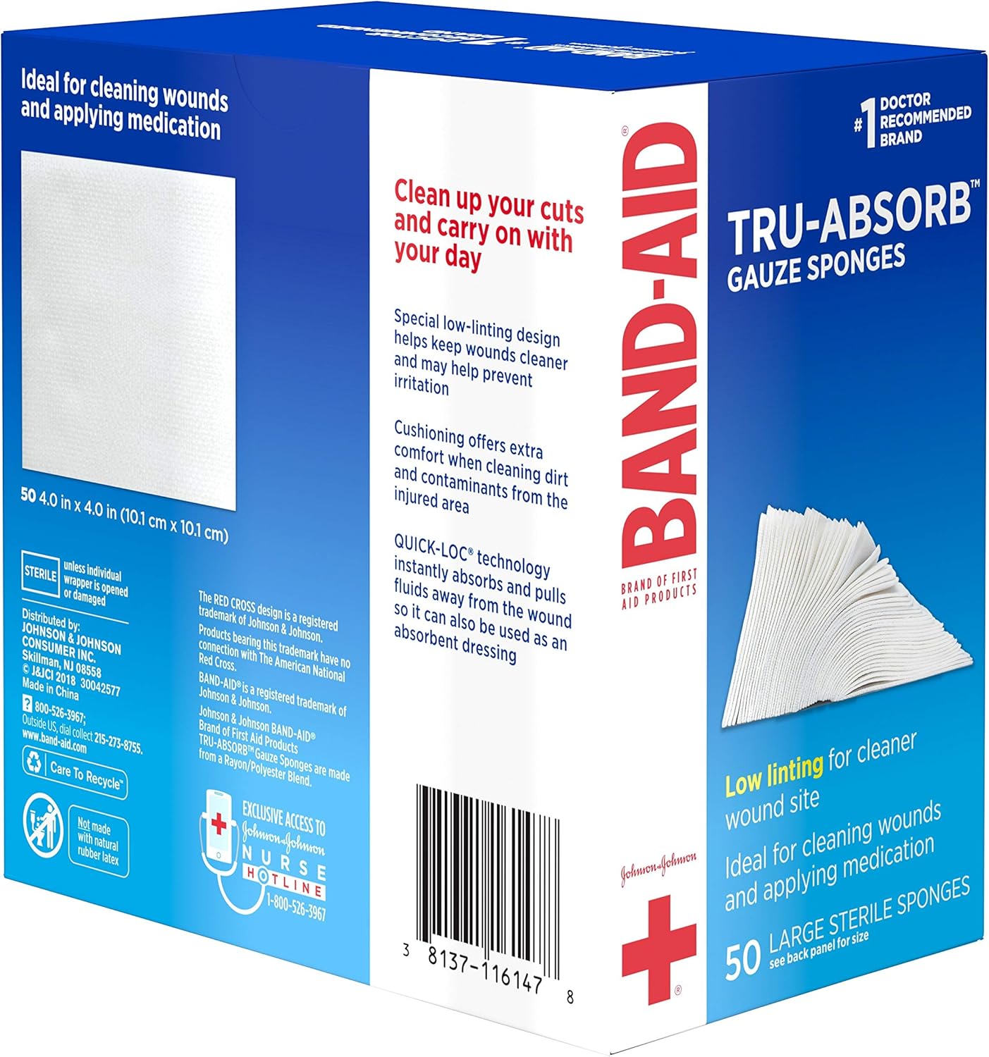 Band Aid Brand First Aid Products Tru-Absorb Gauze Sponges for Cleaning Wounds, 4 in x 4 in, 50 ct: Health & Personal Care
