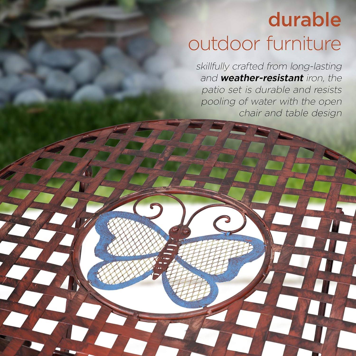 Alpine Corporation Indoor/Outdoor Butterfly Design 3-Piece Bistro Set Folding Table and Chairs Patio Seating, Multi (BVK574A): Garden & Outdoor