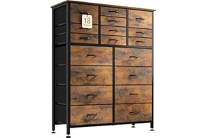 YaFiti 18 Drawer Dresser, Tall Dressers for Bedroom, Extra Large Capacity Fabric Storage Dresser with Wooden Top and Sturdy Metal Frame for Living Room, Closet, Hallway (Rustic Brown)