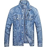 LZLER Men's Denim Jackets Distressed Destroyed Classic Vintage Slim Fit Ripped Fashion Trendy Trucker Jean Jackets