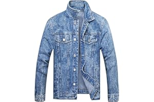 LZLER Jean Jacket for Men, Classic Ripped Slim Denim Jacket with Holes