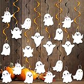 K KUMEED Halloween Decorations Hanging Swirls 20pcs, Ghost Hanging Decorations Perfect for Home Indoor Outdoor Halloween Baby Shower Party Decorations