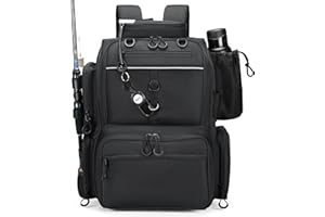 Rabjen Fishing Tackle Backpack with Rod Holders, Bottle Holder, Storage Bag Store Fishing Gear