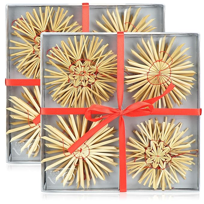 com-four® 24-teiliges Strohsterne Set, Ø 10 cm, Christbaumschmuck aus Stroh (24-teilig - 10 cm)
