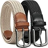 CHAOREN Stretch Belt Men 2 Pack - 1 3/8" Braided Golf Belts For Men - Casual Elastic For Pants and Jeans