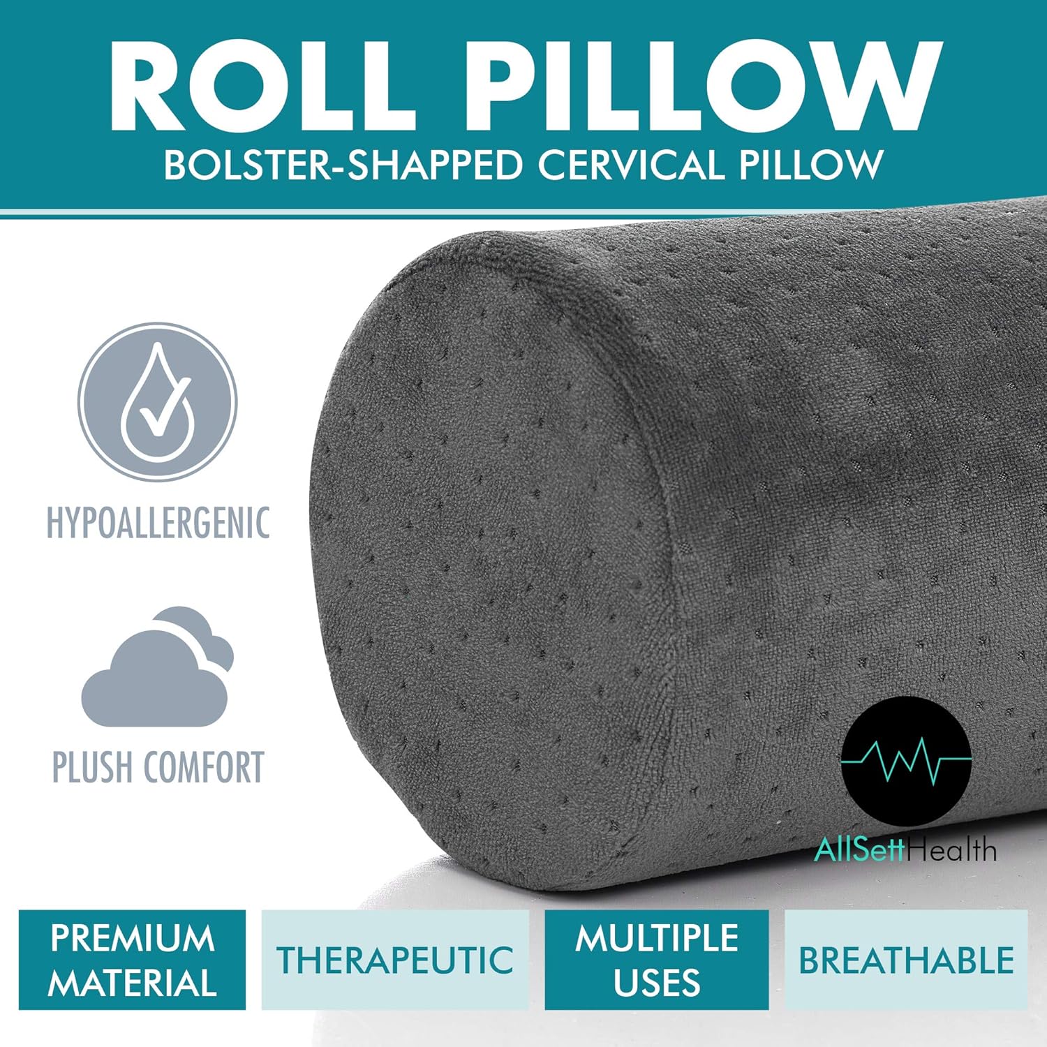 Bamboo Gray Round Cervical Roll Cylinder Bolster Pillow with Removable Washable Cover, Ergonomically Designed for Head, Neck, Back, and Legs || Ideal for Spine and Neck Support During Sleep: Health & Personal Care