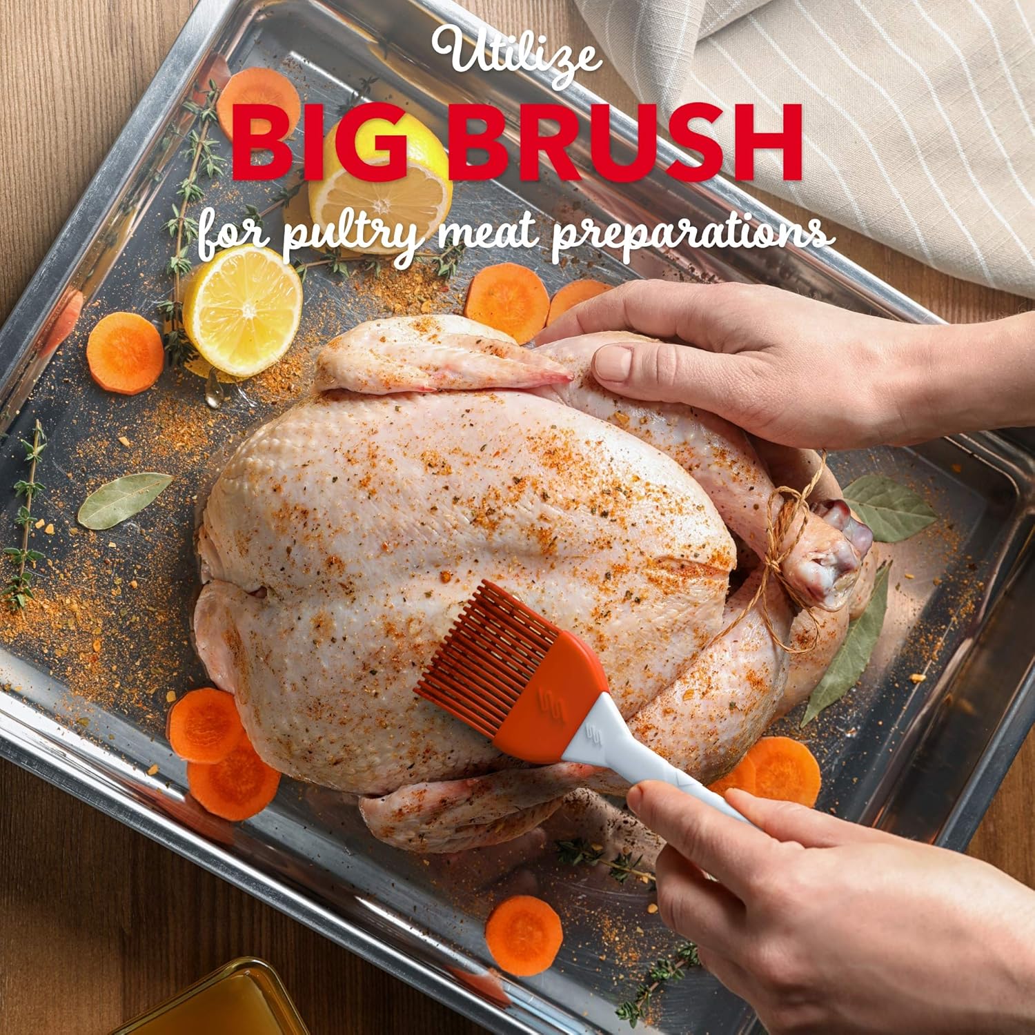 M KITCHEN WORLD Silicone Basting - BBQ, Pastry, and Oil Brush (Orange), Turkey Baster, Barbecue Utensil - use for Grilling & Marinating - Desserts Baking, Set of 2 with 2 Recipe Electronic Books: Kitchen & Dining