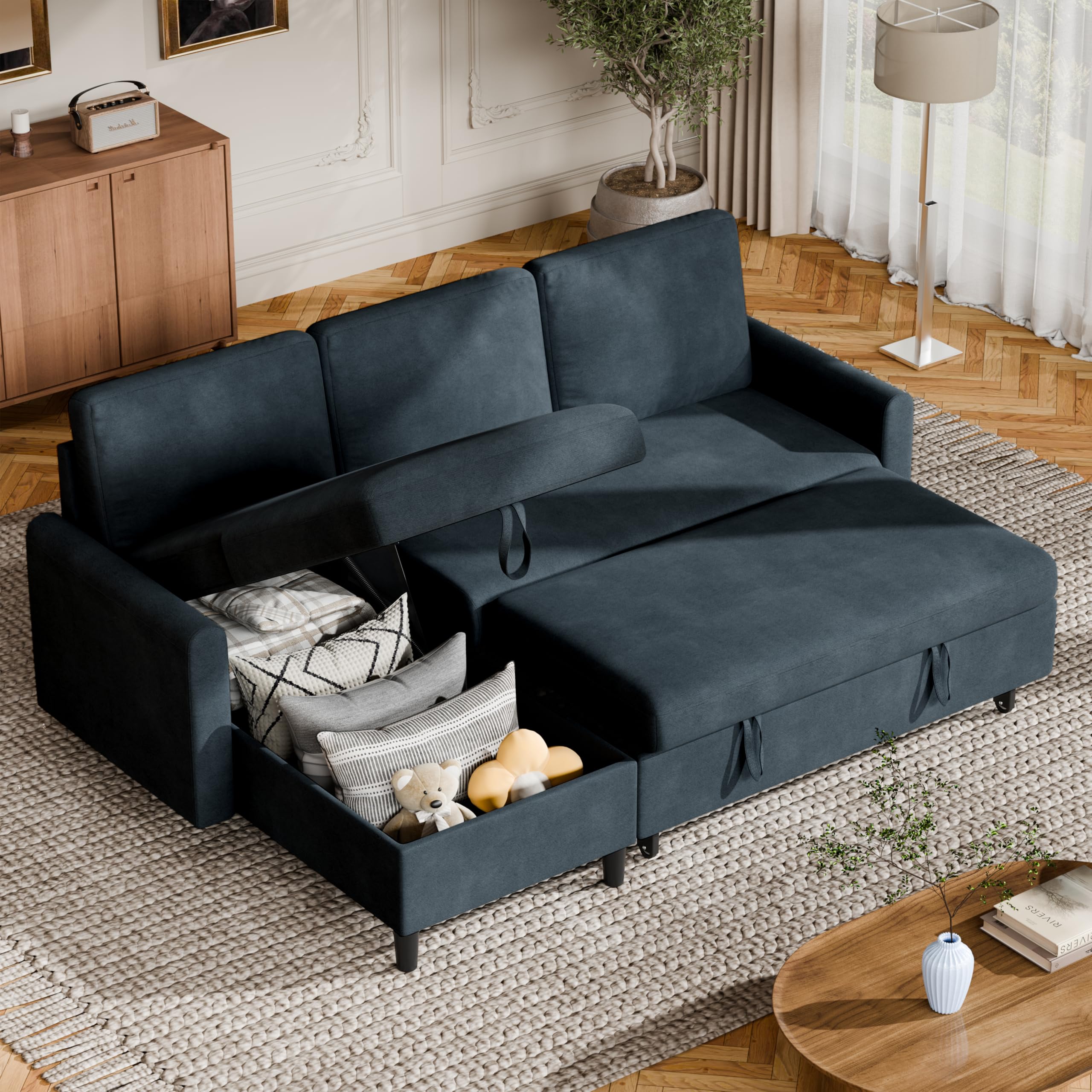 Photo 1 of *********BOX 2/2****MISSING PART******** Shintenchi Sofa Couch, Pullout Sofa Bed,2 in 1 Pull Out Couch Bed with Storage Chaise for Living Room,Sleeper Sofa Couches Linen Sectional Sofa