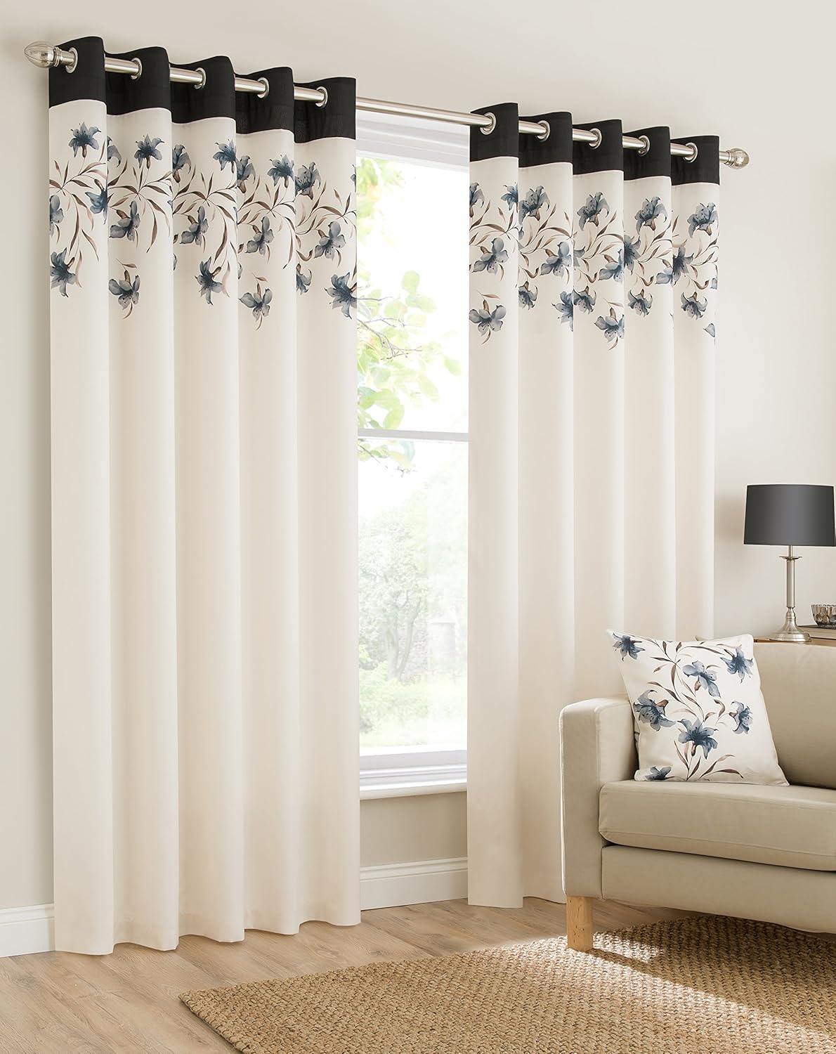 Plain Faux Silk Look Eyelet Ring Top Black Cream Brown Fully Lined