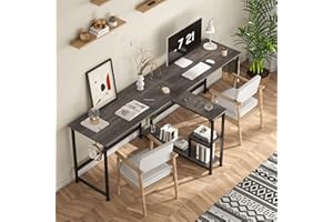 CAIYUN 83.7" Two Person Desk, Computer Desk with Storage Shelves, Office Desk with Monitor Stand, Long desks for Home Office,