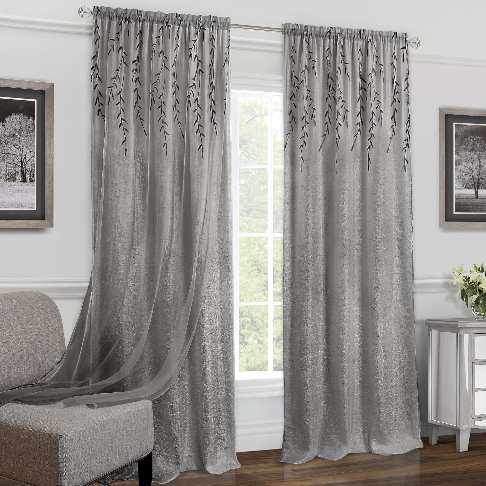 Achim Home Furnishings WIPN84GY06 Willow Rod Pocket Window Curtain (Single Panel), 42" x 84", Grey — image 1