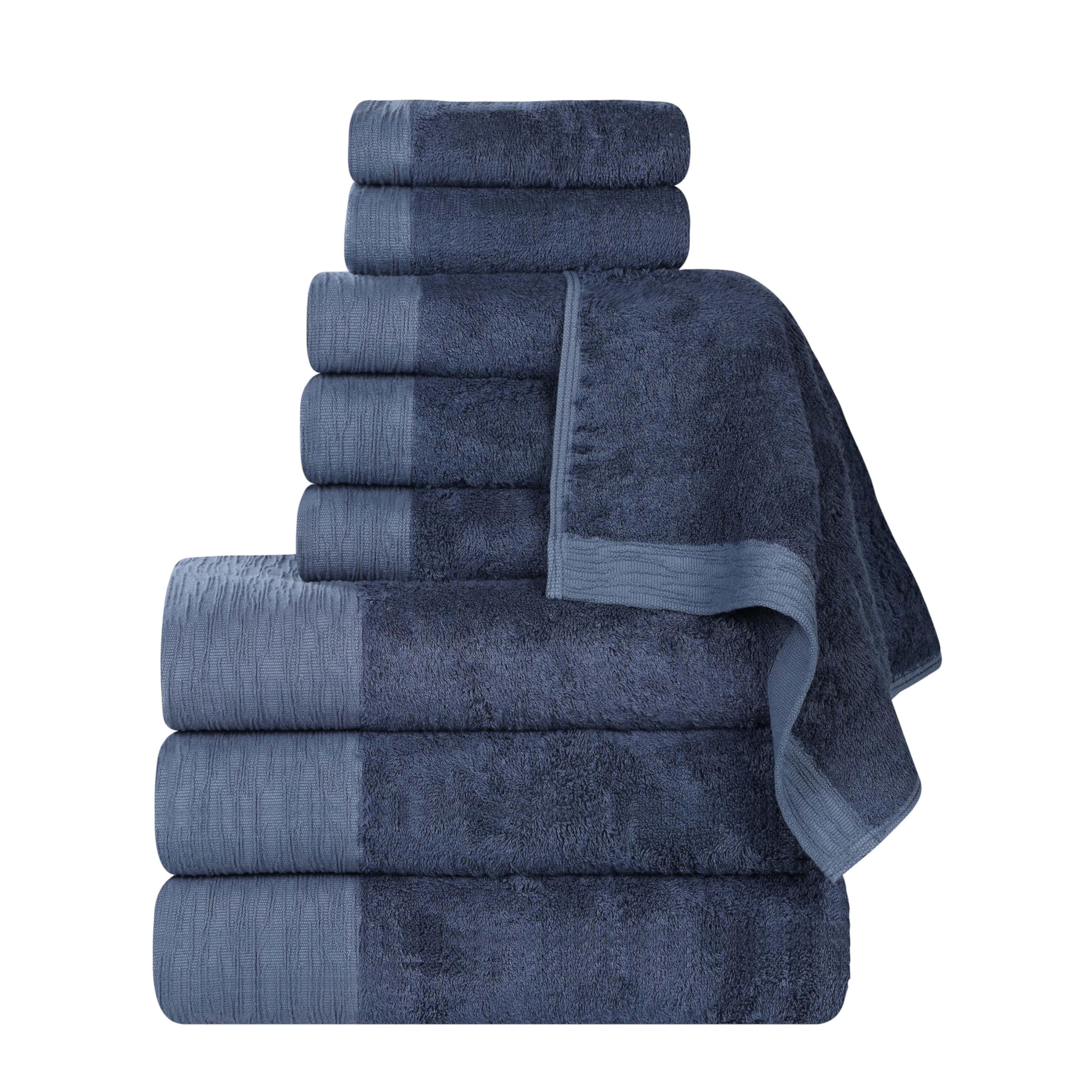 Superior Rayon from Bamboo Blend 9-Piece Towel Set, Luxury Quick Dry, Bathroom Essentials, Shower, Spa, Plush Soft Absorbent Towels, Includes 3 Bath, 3 Hand, 3 Washcloth/Face Towels, Navy Blue