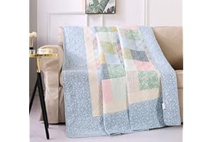 KINBEDY 100% Cotton Quilts Twin Size Blue Floral Patchwork Bed Quilt Reversible Quilted Blankets Coverlets Bed Throws for Couch Sofa, 60"x80"
