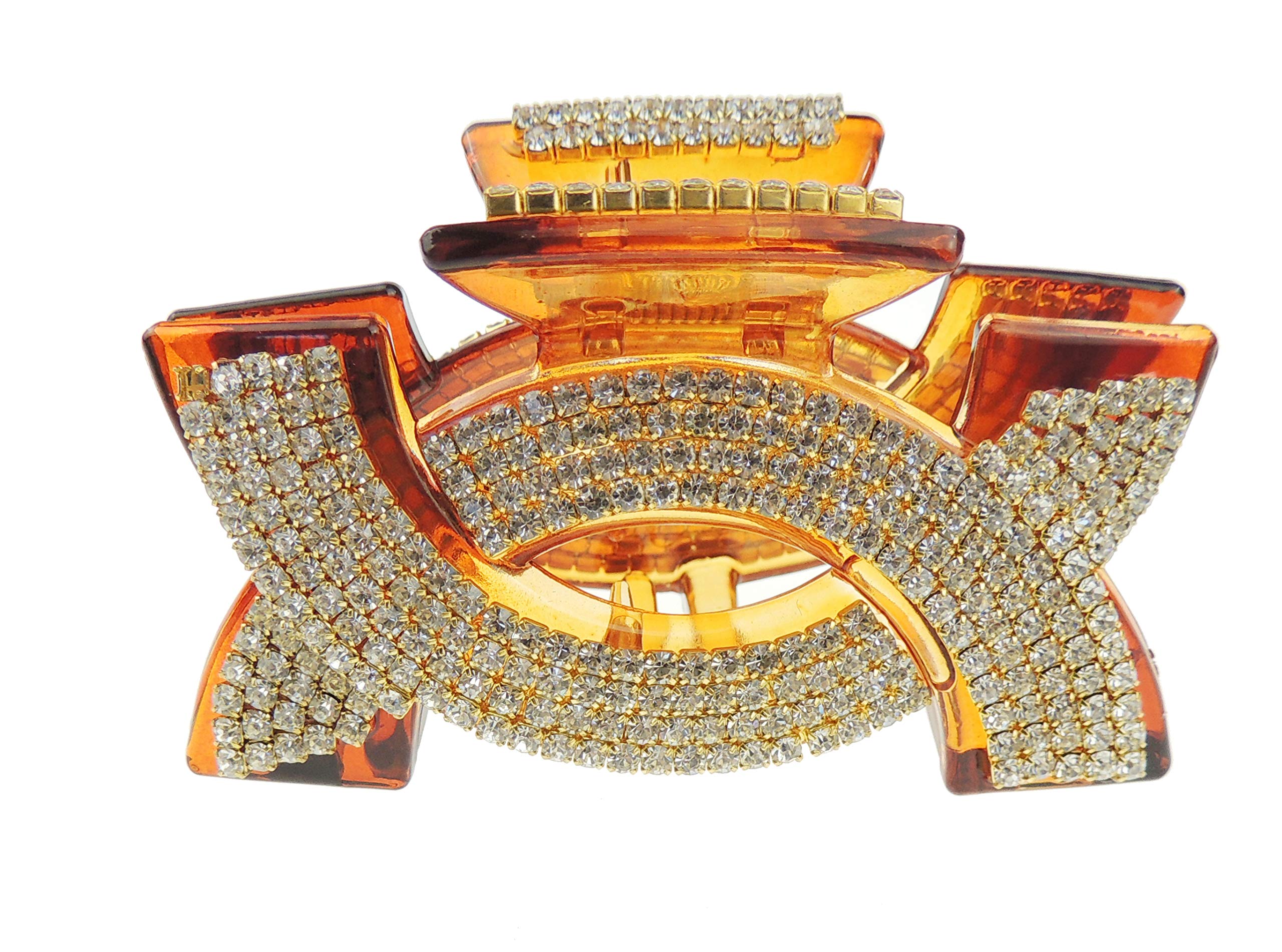 Extra Sparkly Women Girls Crystal Diamante Rhinestone Gems Bridal Wedding Evening Party Styling Fine Thin Hair Accessories Butterfly Claw Jaw Clip Octopus Clamp Grip 8cm Semi Circle (Brown)