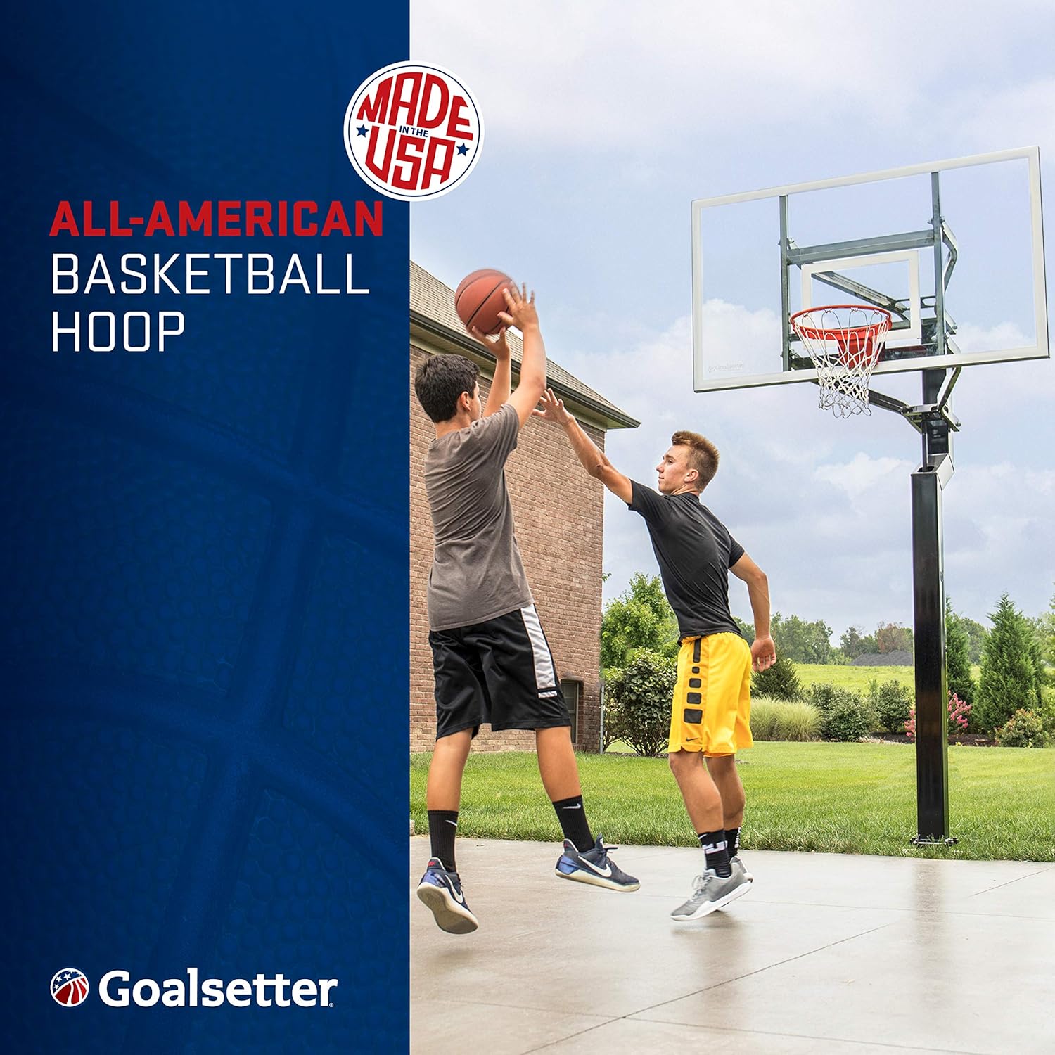 Goalsetter All-American In Ground Adjustable Basketball System with 60-Inch Glass Backboard and Double Static Rim, Black (SS45560G2) : Sports & Outdoors